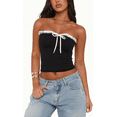 SOMER Strapless Tops for Women, Tube Top Ruffle Trim Bow Tie Bandeau Sleeveless Slim Fit Crop Top for Casual Party Clubwear