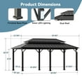 FONA 12'x20' Hardtop Gazebo with Steel Roof,Lights,Mosquito Netting & Hooks,Black