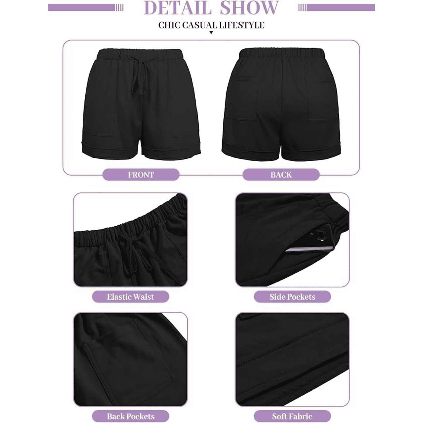 Womens Casual Shorts Comfy Elastic Waist Drawstring Shorts Pants with Pockets L