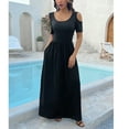 MLDRA Dresses for Women Long Maxi Skirt Sundress Spring Summer Beach Cold Shoulder with Pockets 2025 Black