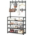 HIOHA 4-Tier Shoe Rack with Coat Hooks, Modern Hall Tree for Entryway, Living Room & Office, 24x10x61 Inch, Black