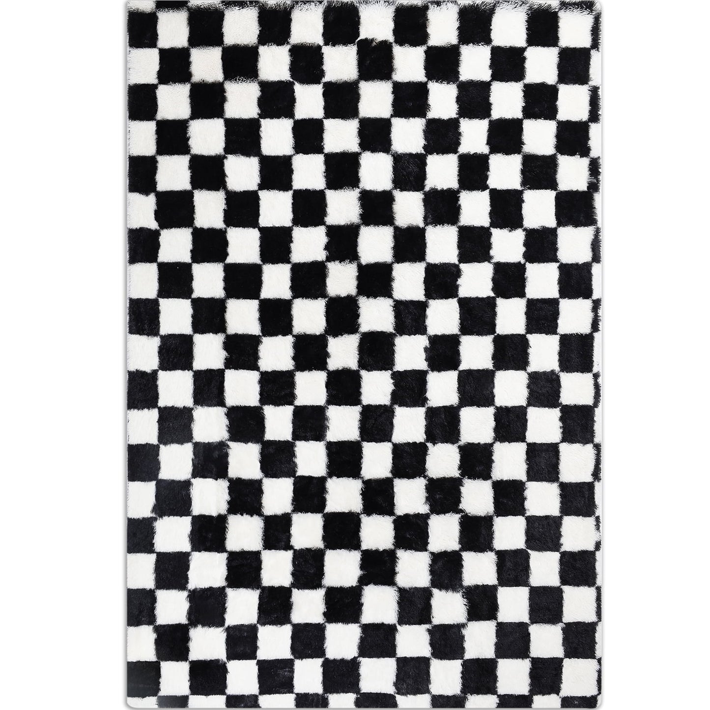 BERTHMEER 8'x10' Shag Ultra-Soft Area Rugs,Fluffy Rugs Carpets for Living Room Bedroom High-Plie Soft Checkered Rugs, Black White