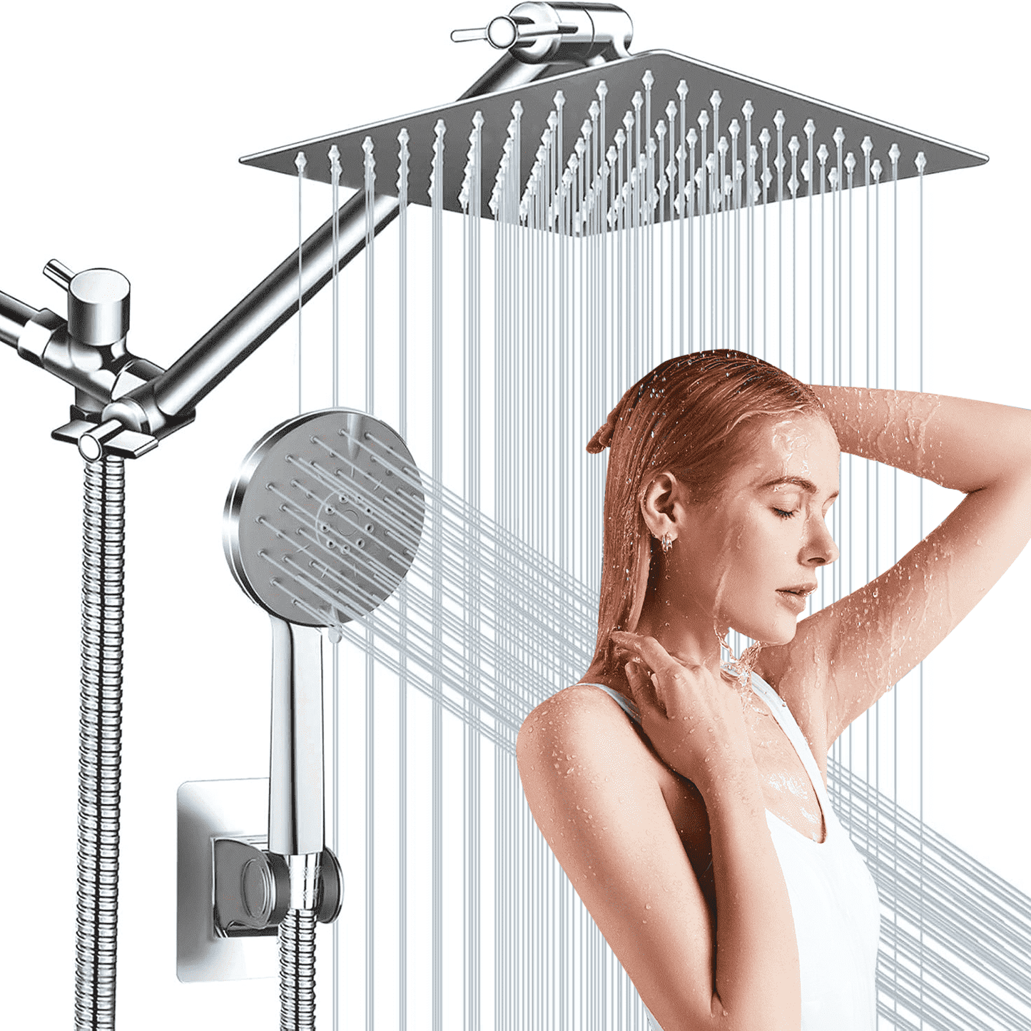 ATUPEN Shower Heads with Handheld Spray Combo, Rain Shower Head with Adjustable Extension Arm & 5 Settings Handheld