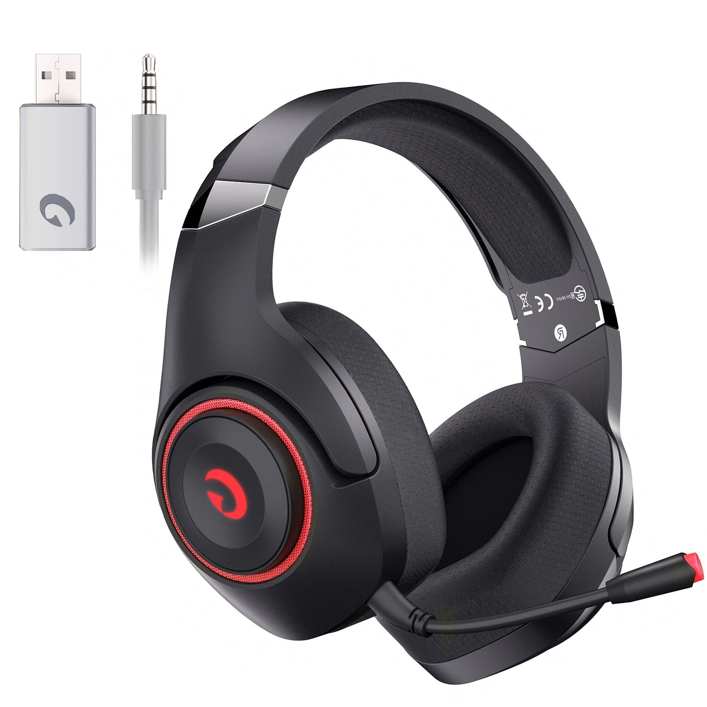 GAJIOPO Wireless Gaming Headsets for PS5 PC Switch PC with Bluetooth 5.2, 2.4 GHz USB Gaming Headphones with Detachable Microphone,Black&Red