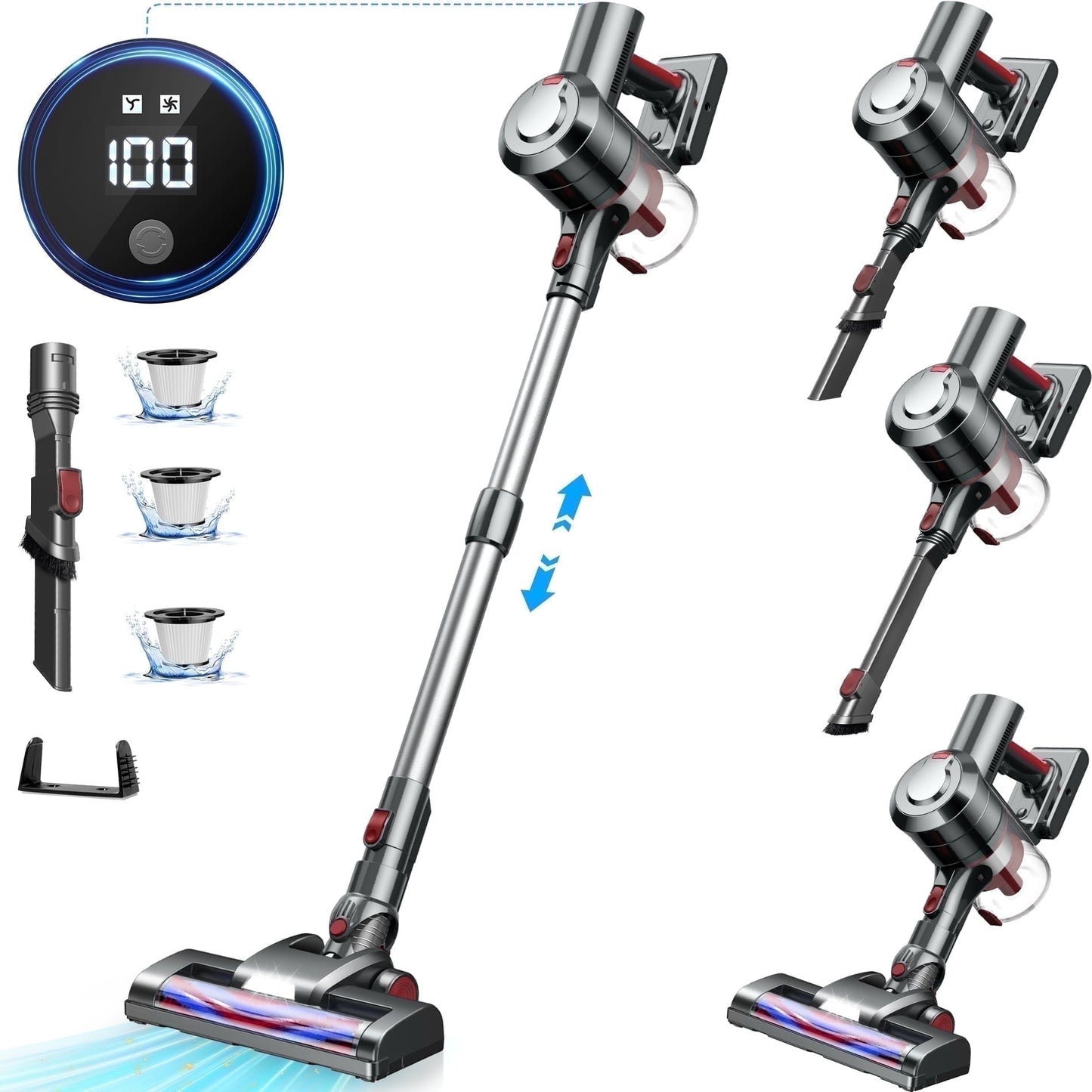 KANFUAQ Cordless Vacuum Cleaner, 38000PA/450W 50min 2500mah for Home Pet Hair Carpet Wood Floor