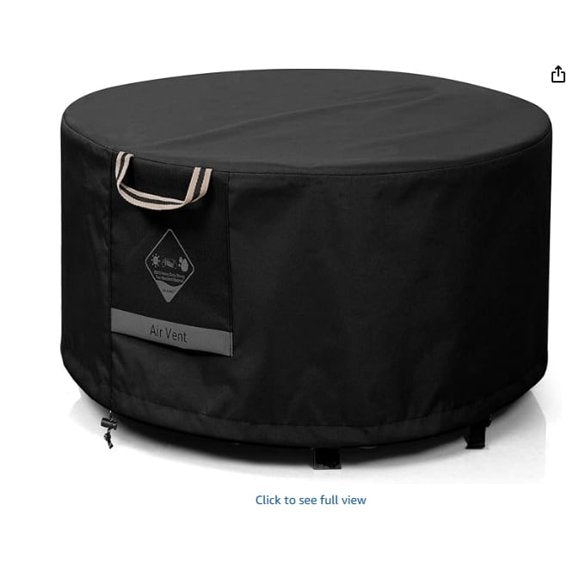 LCGOD Fire Pit Cover Round, 100% Waterproof, 600D Strong Tear Resistant, Outdoor Firepit Covers Round LCGOD Fits 33",34 inch,35 inch,36 inch Fire Pit Cover, 36” Dia X 20”H -Black