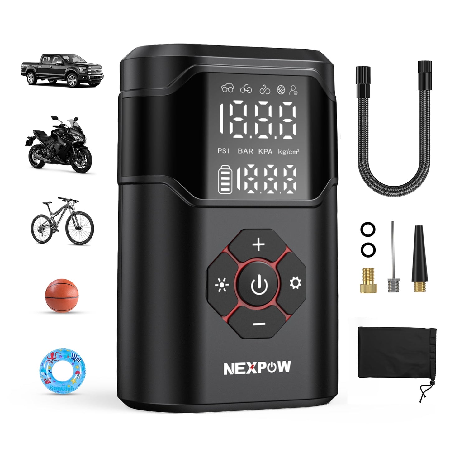 NEXPOW Tire Inflator Portable Air Compressor, 150 PSI Air Pump for Car Tires with Pressure Gauge, Portable Tire Pump for Car, Motorcycle, Bike, Ball
