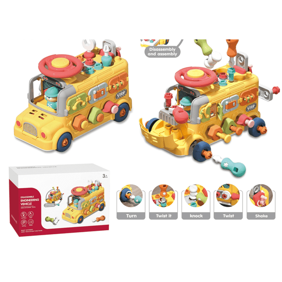 SaveJoy Baby Learning Toy Bus,Assemble Busy Toys Construction Building Vehicle,Engineering Truck Educational Gift for Kids Age 3+