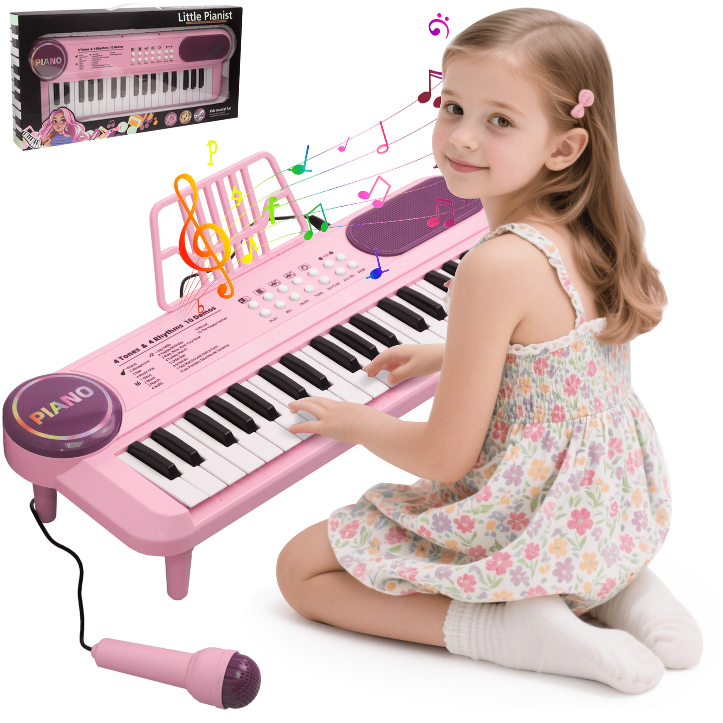 SaveJoy Pink Piano for 1-4 Year Old Kids, 37 Keys Electronic Music Keyboard Toy with Microphone & Stand, Portable Musical Gift for Toddlers,Pink