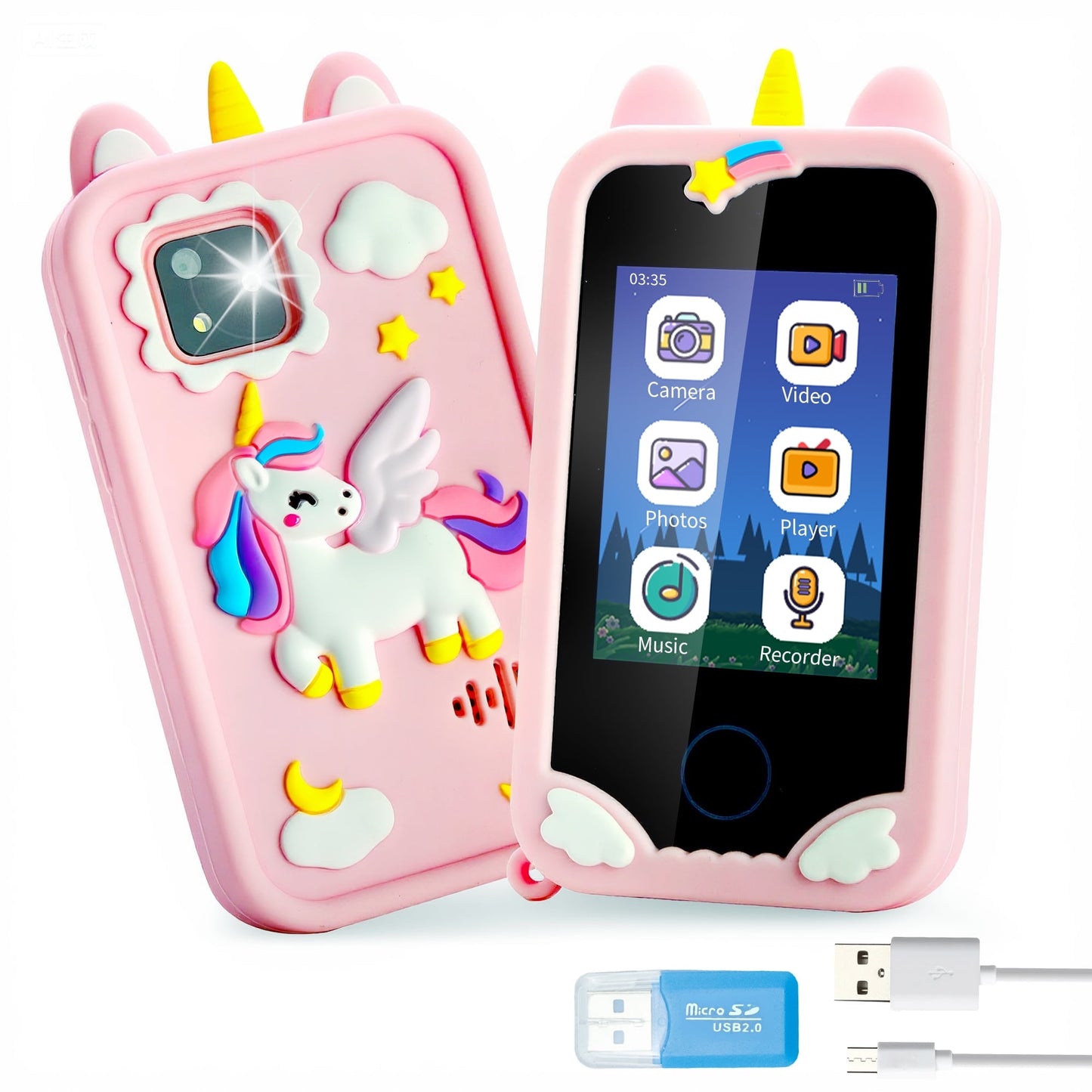SaveJoy Kids Toy Phone Electric Learning Toy for Girls Age 3-12,Baby Smart Phones with Dual Camera,USB