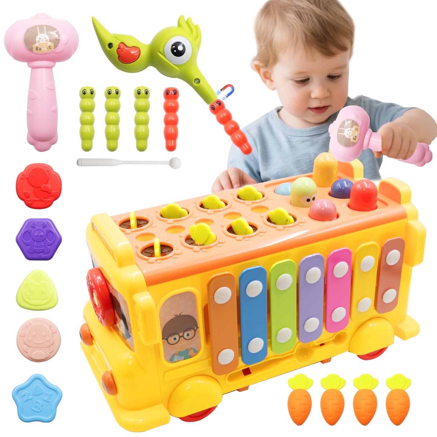 SaveJoy Baby Busy Bus Learning Toy Montessori Toddler Sensory Toys,Educational Gifts for Kids Boys & Girls