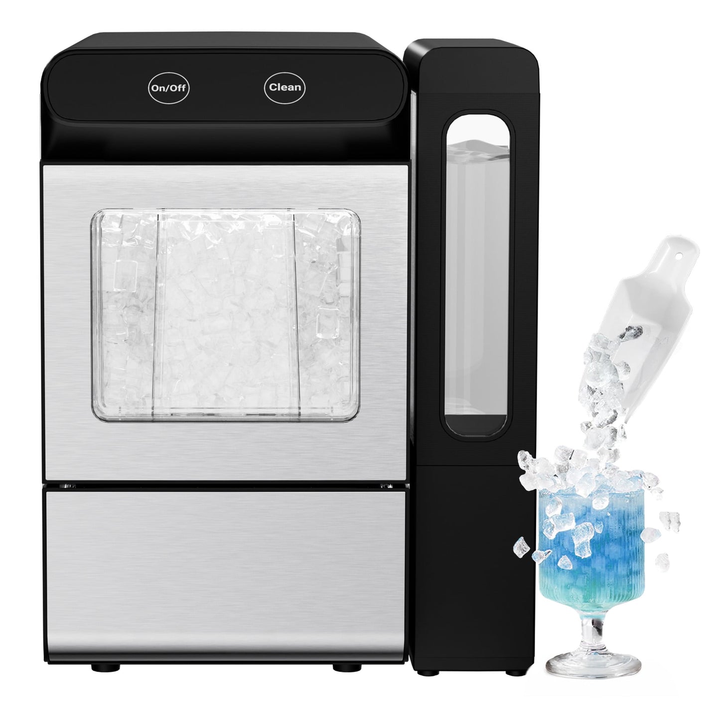 Simzlife Nugget Ice Maker with 4.3L Side Tank, Self- Cleaning Countertop Ice Machine, Soft Chewable Pellet Ice for Home/Kitchen/Party