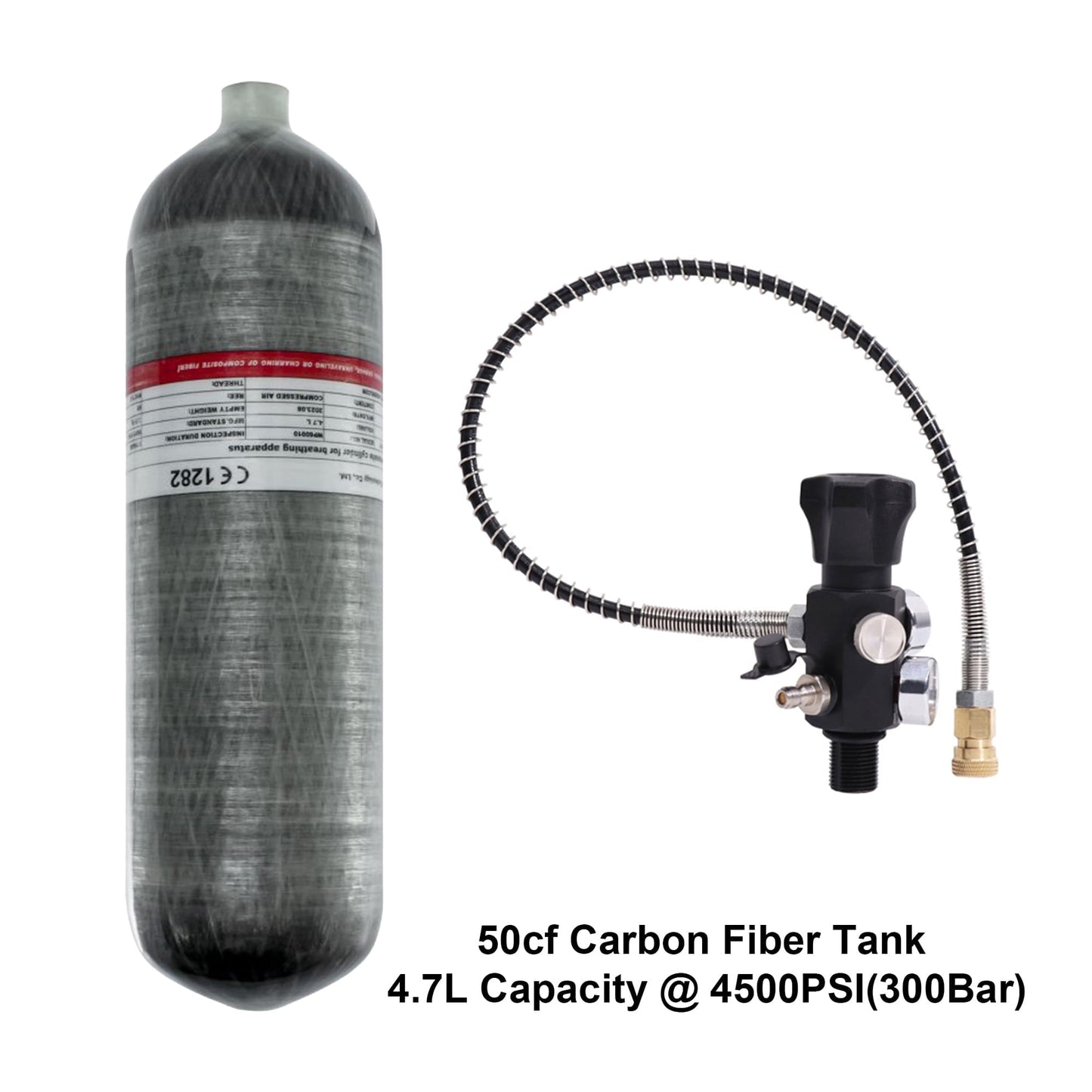 TUDIVING 4.7L Scuba Diving Tank With Valve Carbon Fiber 4500Psi/300Bar Portable Air Tank M18×1.5 Thread