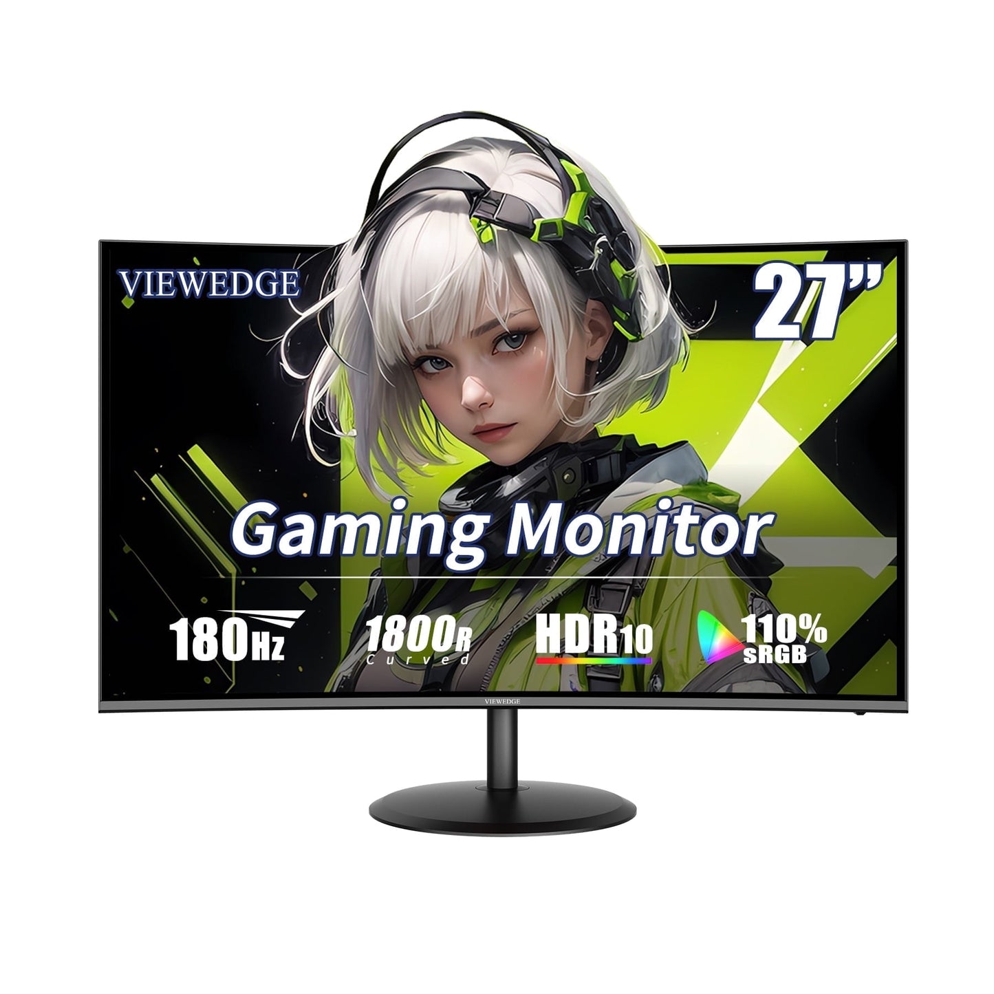 Viewedge 27 inch Curved Gaming Monitor 180Hz 1ms, FHD 1920x1080P Computer Monitor,1800R VA Screen, 120% sRGB with FreeSync, Low Motion Blur, HDMI & DP, Built-in Speakers