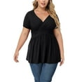 SOMER 2025 Women's Plus Size Tops V Neck Short Sleeve Plus Size Tunic Tops for Women Dressy Wrap Shirts