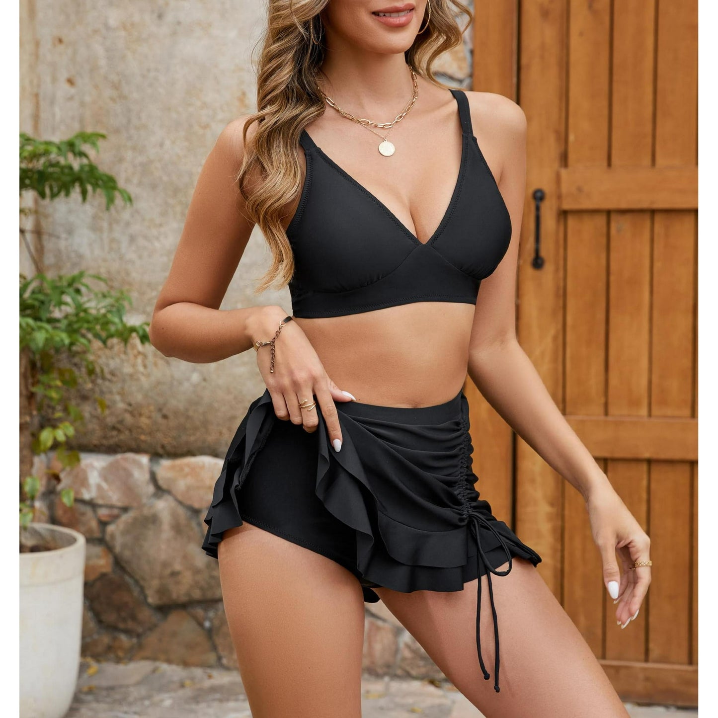 WQD Womens Bikini Set High Waisted 2 Piece Swimsuits Tummy Control Bathing Suits Swim Skirt Swimwear