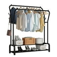 HioHa Heavy Duty 2-Tier Rolling Garment Rack with Wheels - Double Rail Clothing Rack with Storage Shelf & Side Hooks for Bedroom, Closet, Dorm, Laundry Room, Black