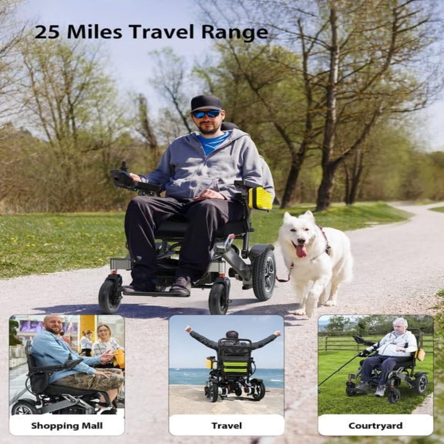 Fluey Foldable Electric Wheelchair for Adults & Seniors - 25 Mile Range, 4H Fast Charge, 500W Quiet Brushless Motors, 330 lb All-Terrain Power Wheelchair with Safety Brakes