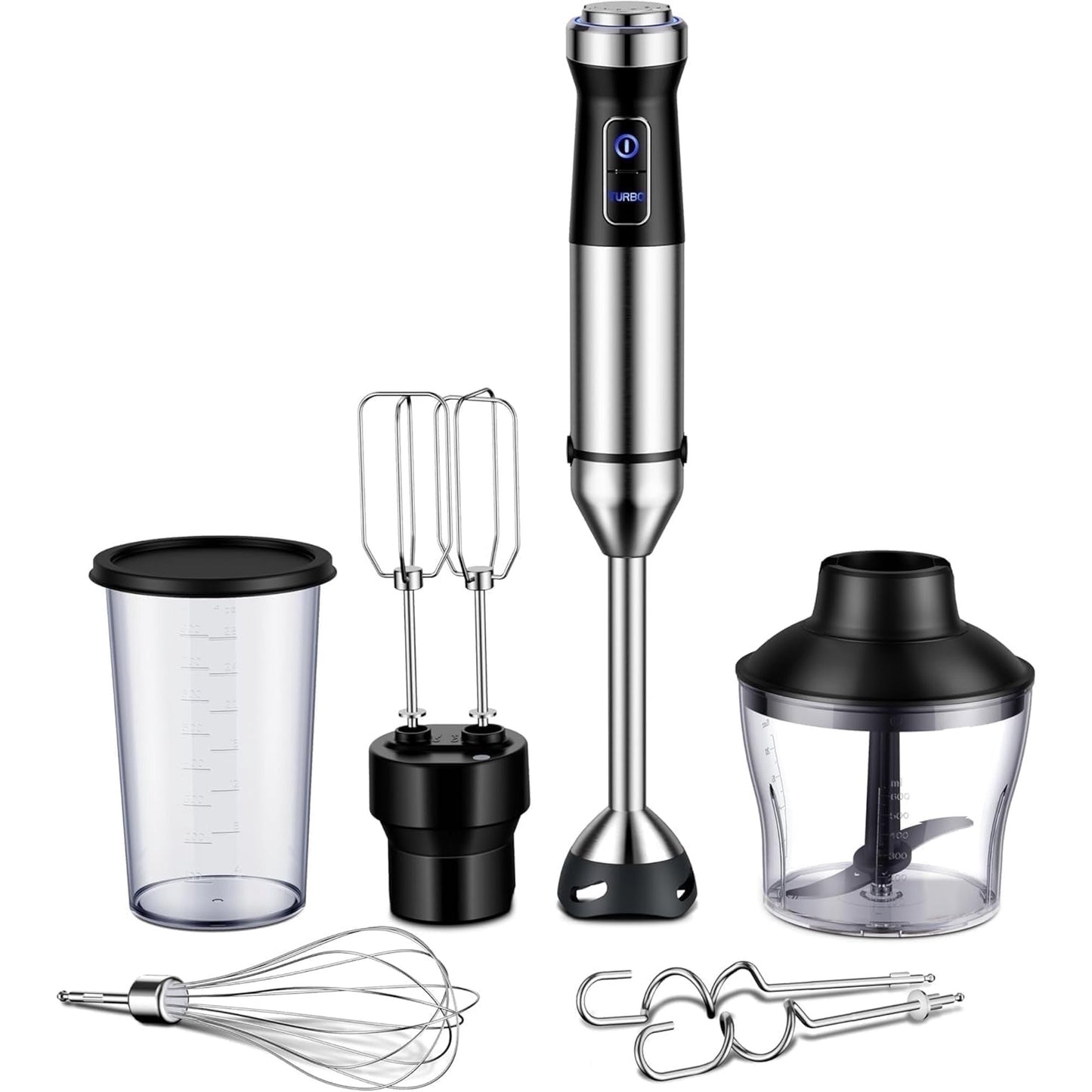 6-in-1 Immersion Blender, 1000W Handheld Hand Blender, 20 Speeds Emulsion Blender with Chopper, Whisk and Frother for Soup, Baby Food and Smoothies, Black