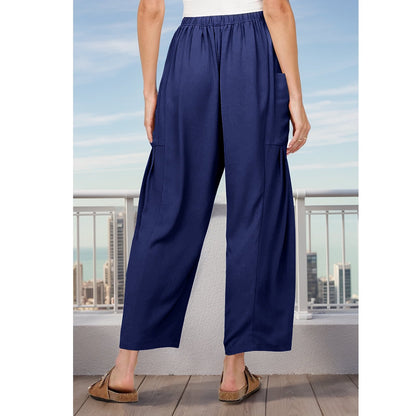 SOMER Womens Pleated Flowy Wide Leg Pants Cotton Linen Drawstring Elastic Waist Casual Loose Harem Palazzo Trousers with Pockets