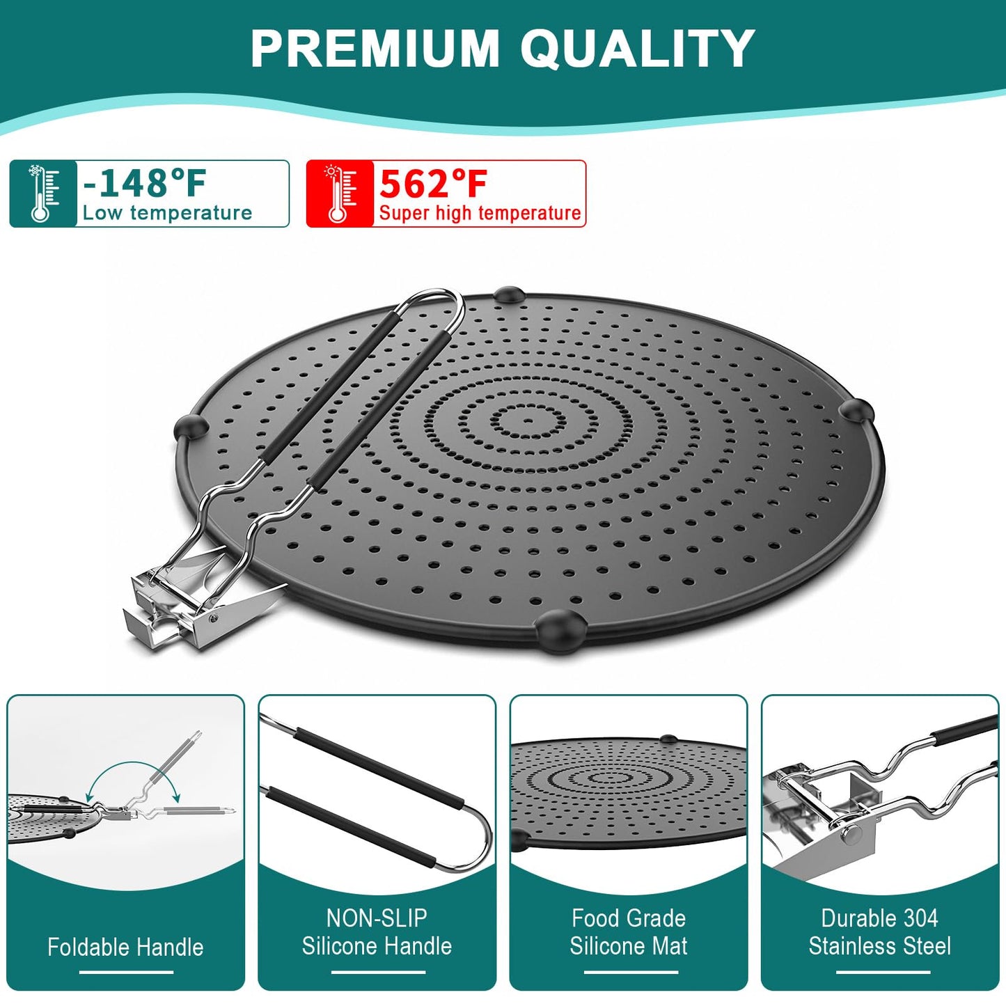 2Pcs Silicone Splatter Screen for Frying Pan , Foldable Grease Splatter Guard Suitable for 13” Pans, Sink Splash Guard , Multi-Function Kitchen Tool - Heat Resistant up to 562℉(Black)