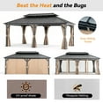 Modern Shade 12' x 20' Metal Hardtop Gazebo with Double Roof, 6 LED Lights, USB Ports, Curtains & Netting