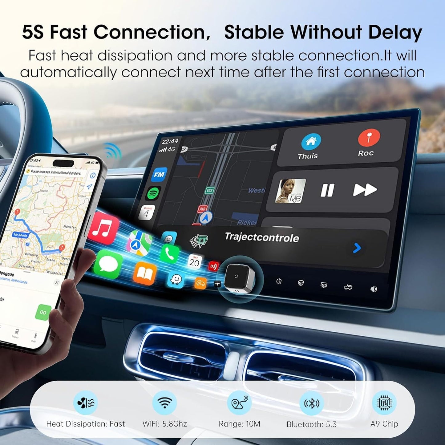 Wireless Carplay Adapter for Apple iPhone, 2 in 1 Apple Carplay & Android Auto Adapter for iOS 10+ Android 10+, Convert Wired to Wireless, Plug and Play, No Delay Car Play for Cars 2016+