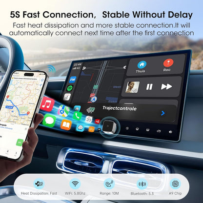 Wireless Carplay Adapter for Apple iPhone, 2 in 1 Apple Carplay & Android Auto Adapter for iOS 10+ Android 10+, Convert Wired to Wireless, Plug and Play, No Delay Car Play for Cars 2016+