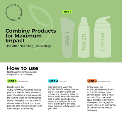 Acne Foaming Wash Cleanser, Benzoyl Peroxide Acne Treatment for Face, Body, pH Balancing - Fragrance-Free Foam Face Wash Moisturizer with Licorice Root, Vitamin E, Antioxidants 250ml.