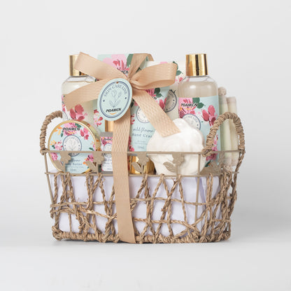 Poamcn Bath and Body Gift Set,Home Spa Gift Basket Set for Women,Japanese Cherry Blossom Scent,9 Piece Set