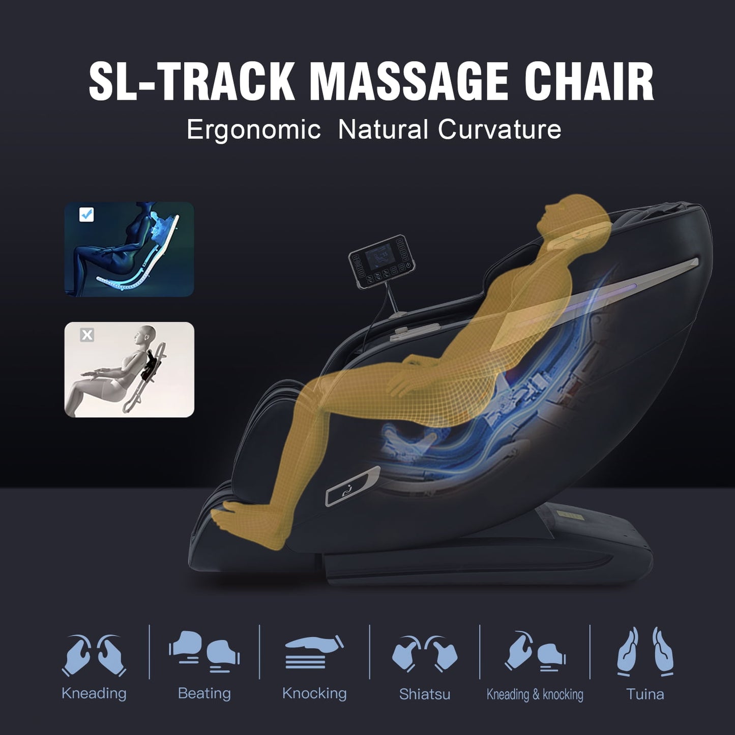 MassaMAX 2025 Version Full Body Massage Chair, Zero Gravity Recliner with Yoga Stretch, SL Track, Airbags, Heating, and Foot Massage, Black/Gold