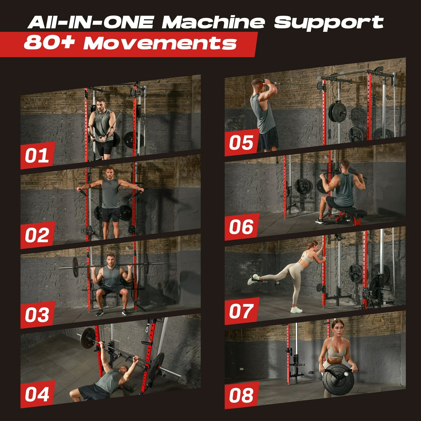 WARIOUT Foldable Power Rack: Wall Mounted Power Cage w/LAT Pull down & Cable Crossover - Squat Rack for Home Gym, 1000lb Capacity