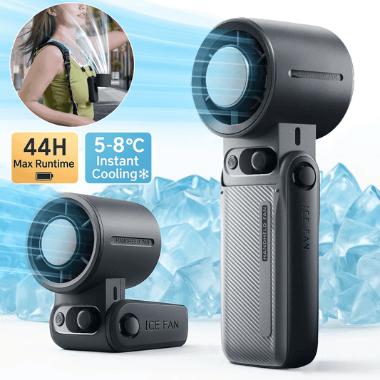 Portable Handheld Turbo Fan with Ice Cooler Technology – 199-Speed High-Speed Cooling Fan Up to 44 Working Hours Type-C Fast Charge Ultra-Quiet & Lightweight, Gray