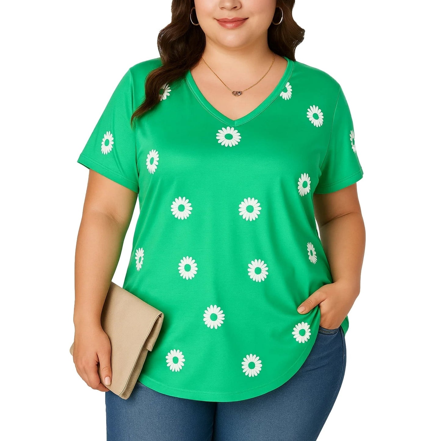 SOMER 2025 Women's Plus Size Tops V Neck Short Sleeve Plus Size Tunic Tops for Women Dressy Wrap Shirts