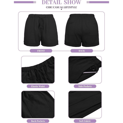 Womens Casual Shorts Comfy Elastic Waist Drawstring Shorts Pants with Pockets L