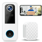 2K Wireless Video Doorbell with Chime, AI Human Detection, 2-Way Talk, Voice Changer, Night Vision, Weatherproof, SD/Cloud Storage, No Monthly Fee