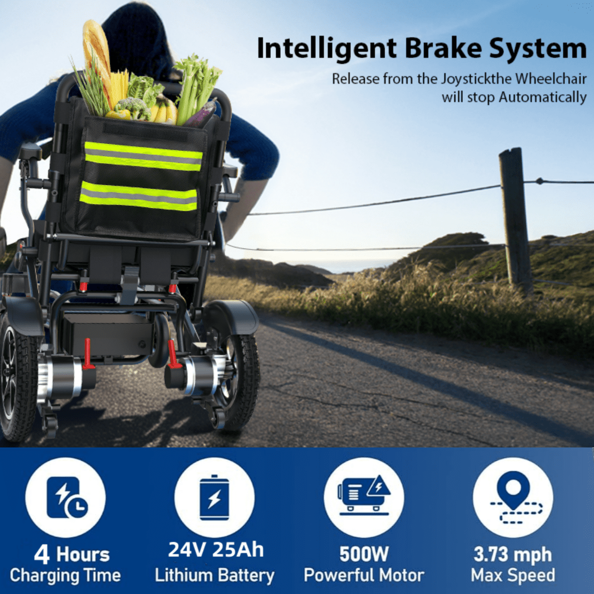 Fluey Foldable Electric Wheelchair for Adults & Seniors - 25 Mile Range, 4H Fast Charge, 500W Quiet Brushless Motors, 330 lb All-Terrain Power Wheelchair with Safety Brakes