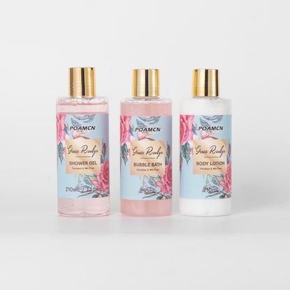 Poamcn Bath and Body Gift Set,Home Spa Gift Set for Women,Rose Scent,3 Piece Set