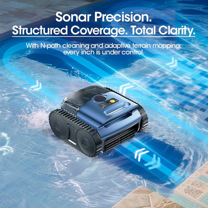 Seauto SAT25 Cordless Robotic Pool Vacuum Cleaner, Automatic Pool Cleaner with Wall Climbing, Sonar Navigation, 180W Motor, 150 Mins Runtime, Ideal for In-Ground & Above-Ground Pools Up to 2150 Sq.Ft
