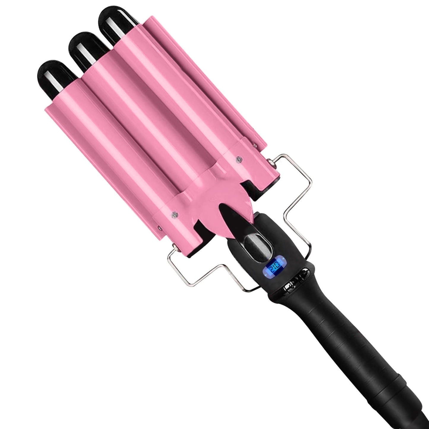 3 Barrel Curling Iron Wand, Jungle Wave 1" Ceramic Triple Barrels Hair Crimper with LCD Display, Gift for Mother's Day, Pink