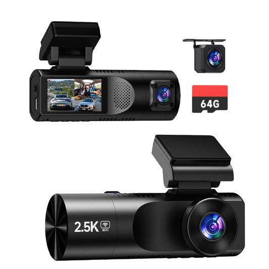 3 Channel Dash Cam,2.5K+1080P+1080P Dash Cam Front and Rear Inside, Dash Camera for Cars, Triple Car Camera with Wi-Fi and App Control,64GB Card, G-Sensor, 24Hr Parking, Loop Recording,Night Vision