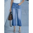 Women's Wide Leg Jeans Denim Pants Crop Flare Leg Jeans High Waisted Stretchy Straight Leg with Buttoned AnklesTrendy Casual with Pocket