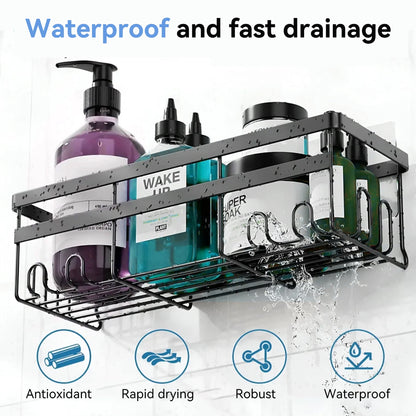 Orfeld 14 PCS Large Capacity Shower Caddy with 4 Hooks, Rustproof Bathroom Organizers for Inside Shower,No Drilling for Bathroom Storage,Rack black