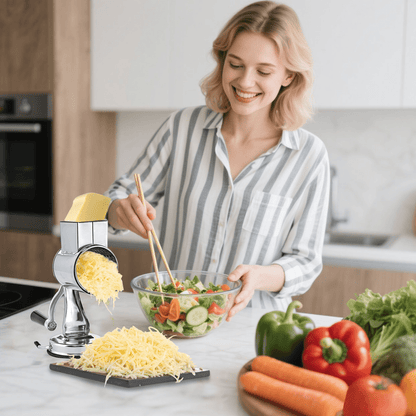 ORFELD Rotary Cheese Grater with Handle - Vegetable Shredder with 5 Well-designed Blades & Strong Suction Base,Round Mandoline Slicer & Food Chopper for Kitchen