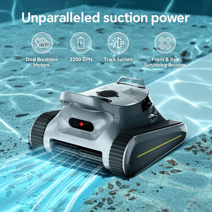 New Upgraded Seauto Crodless Robotic Pool Vacuum Cleaner for Inground & Above-Ground Pools (Up to 2150 Sq.Ft), Dual Brushless Motors Powerful Suction, Gray