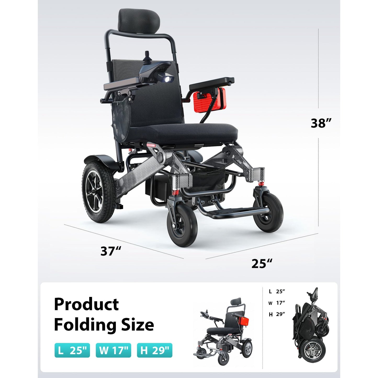 Fluey Folding Electric Wheelchair for Adults with 500W Motor, 25mi Range, Reclining Seat & All-Terrain, 400lb Limit