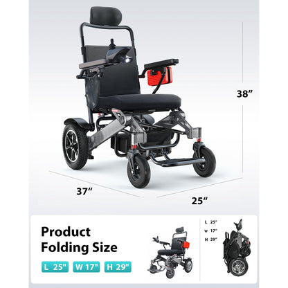 Fluey Folding Electric Wheelchair for Adults with 500W Motor, 25mi Range, Reclining Seat & All-Terrain, 400lb Limit