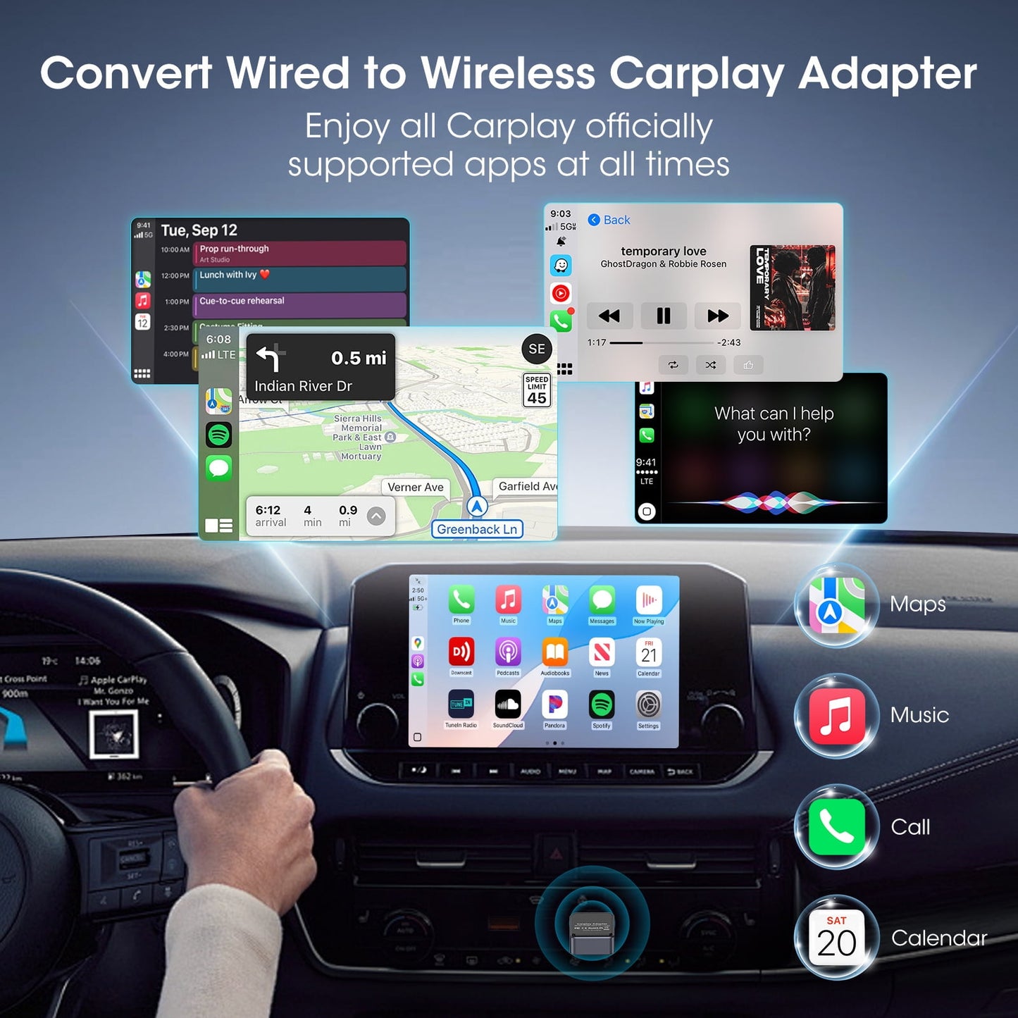 Wireless Carplay Adapter, 2 in 1 Apple Carplay Convert Wired to Wireless Adapter for iOS 10+ and Android 10+, Plug and Play, No Delay Carplay Adapter for Cars 2016+