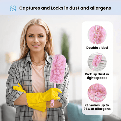 Heavy Duty Duster Refills for SwifferDuster, 30 pcs with Handle & Extendable Handle*1 , Multisurface 360° Dusters with 4X Microfibers(Pink)