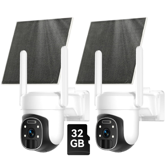 4G LTE Cellular Security Camera Outdoor with 32G TF card, 2K No WiFi Solar Camera Outdoor Wireless Color Night Vision, Cellular Cameras for Security 360° Viewing, PIR Motion Sensor,2Pack